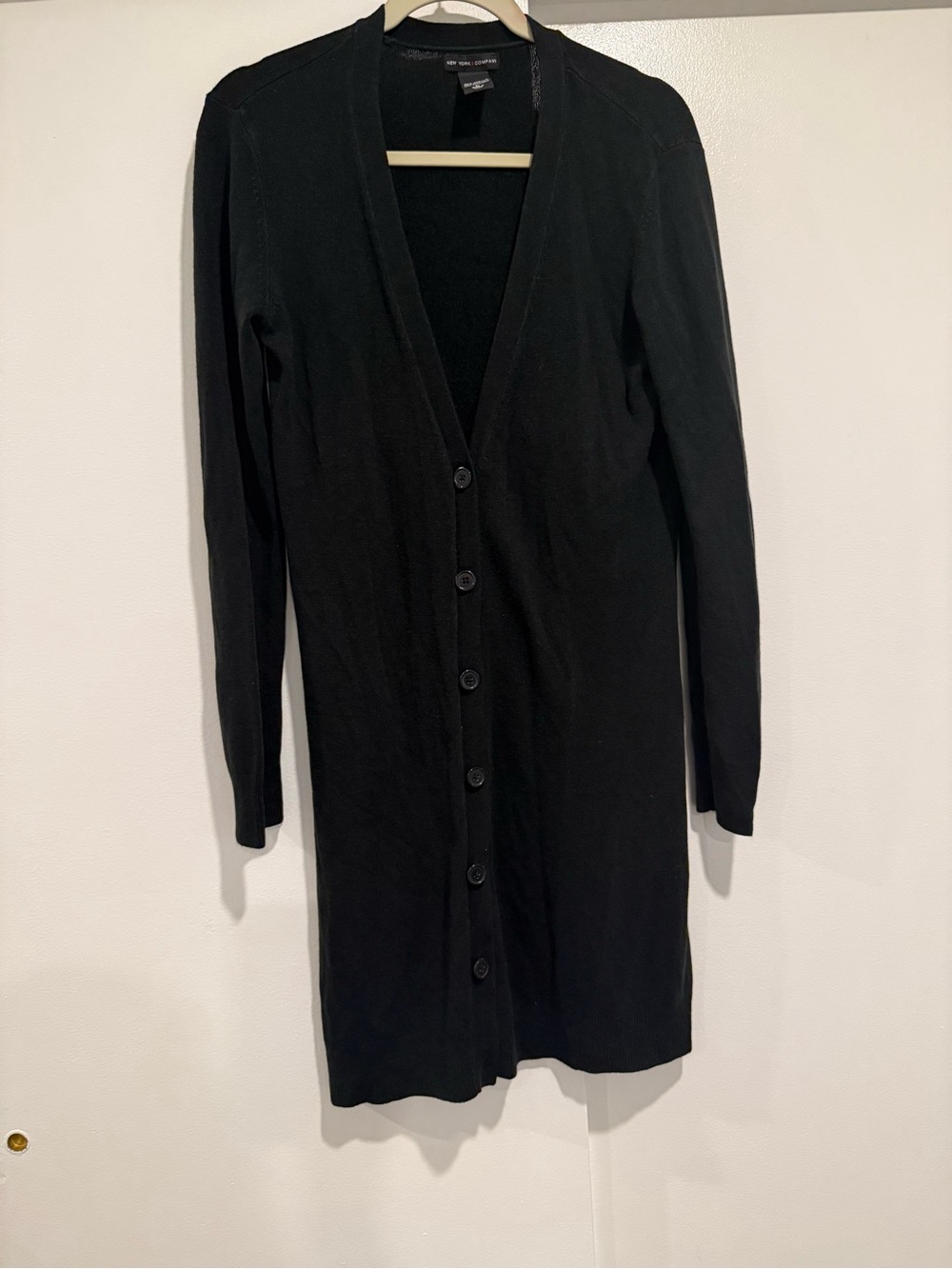New York & Company Black Longline Button-Up Cardigan size Large